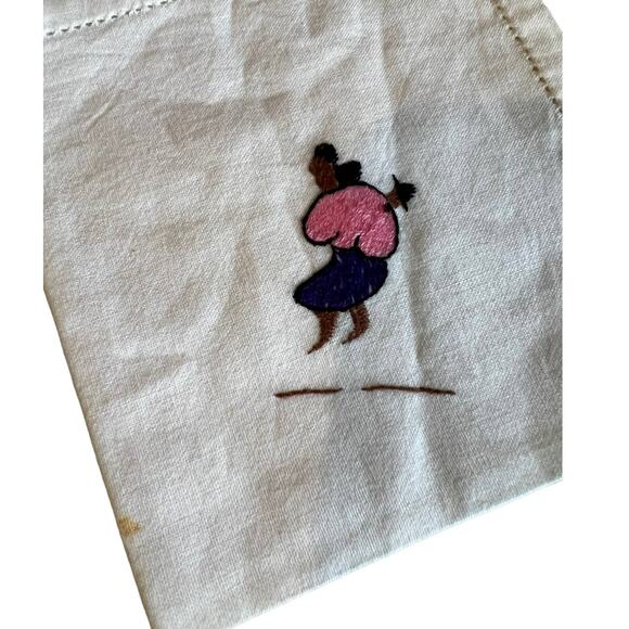Indigenous People Hand Embroidered Hemstitch Linen Cocktail Napkins - Picture 4 of 6